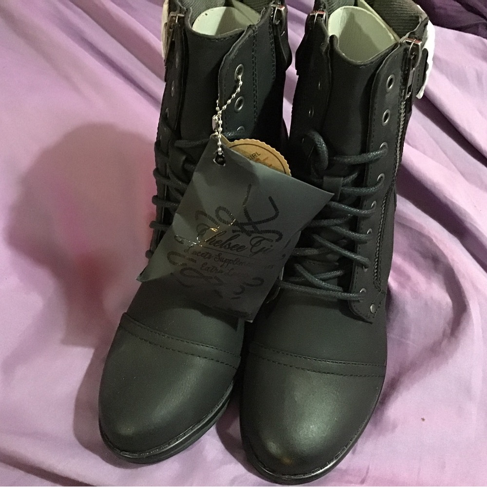 Chelsea girl size 6 black crimson army style boots new box